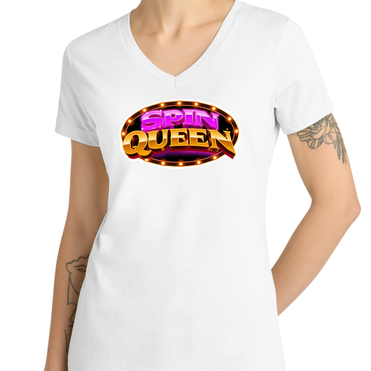 SpinQueen Women’s V-Neck T-Shirt - White